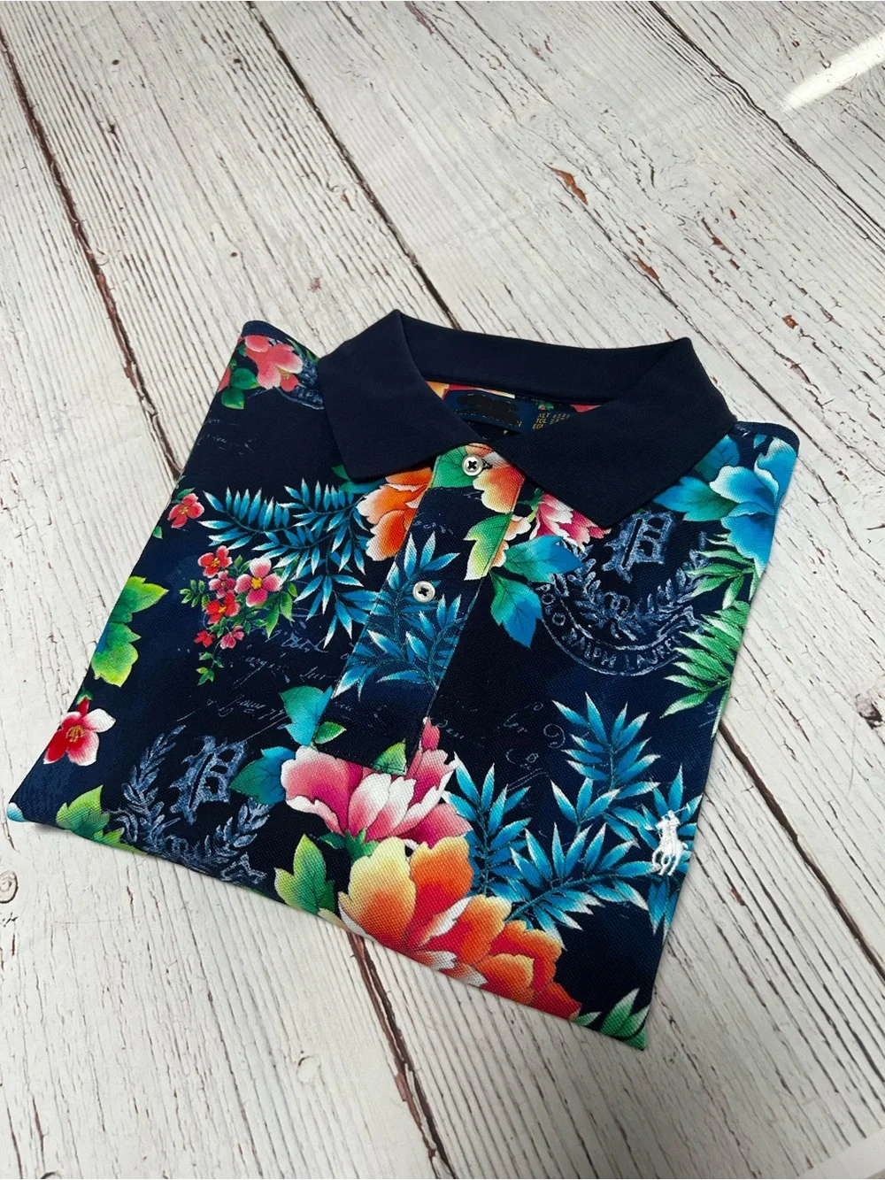 Ralph Lauren Royal Floral Navy Polo with Vibrant Tropical Floral Print